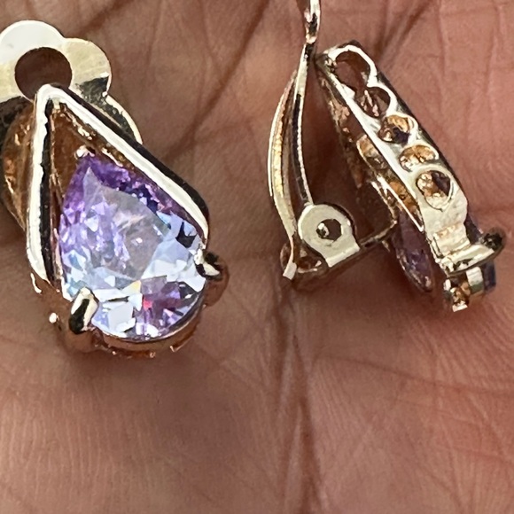 Vintage Gold toned and Purple Teardrop Earrings